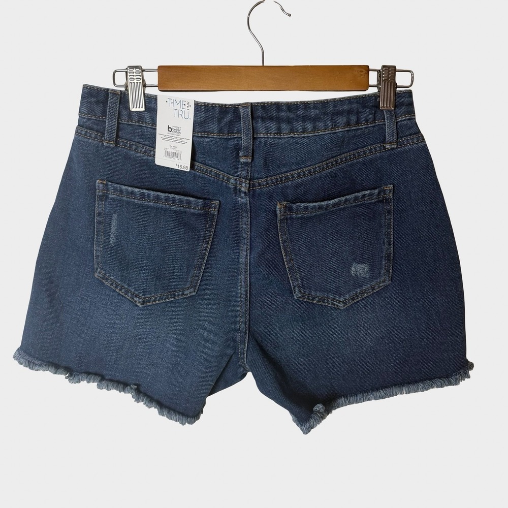 Time and Tru Blue Denim Shorts Distressed Frayed Hem 8 Summer Casual Boho - Picture 6 of 8